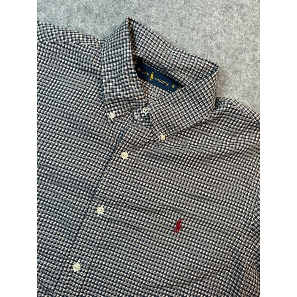 Ralph Lauren Mens XL Navy Blue White Check Button Down‎ Shirt Long Sleeve
